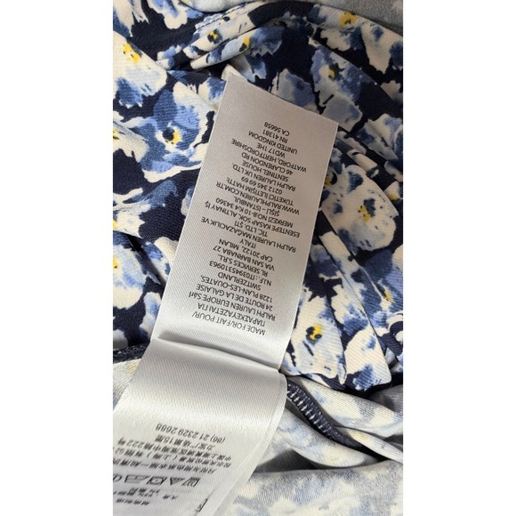 Lauren Ralph Lauren Black Label Maxi Gold Buttons Jersey Blue Floral Prep M - Picture 9 of 9